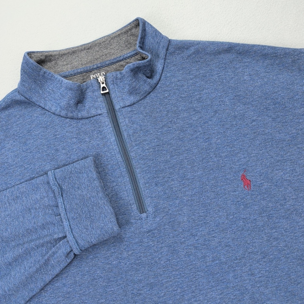 Polo Ralph Lauren Sweatshirt Mens 3XLT Blue 1/4 Zip Mock Neck Red Pony HEMMED